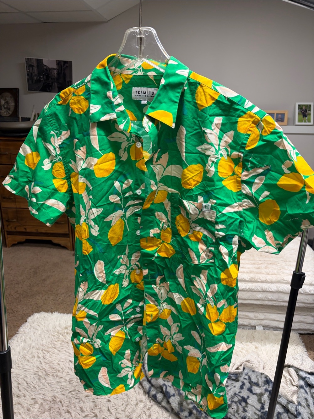 TEAM LTD men’s Green & Yellow Lemon Print Short-Sleeve Shirt